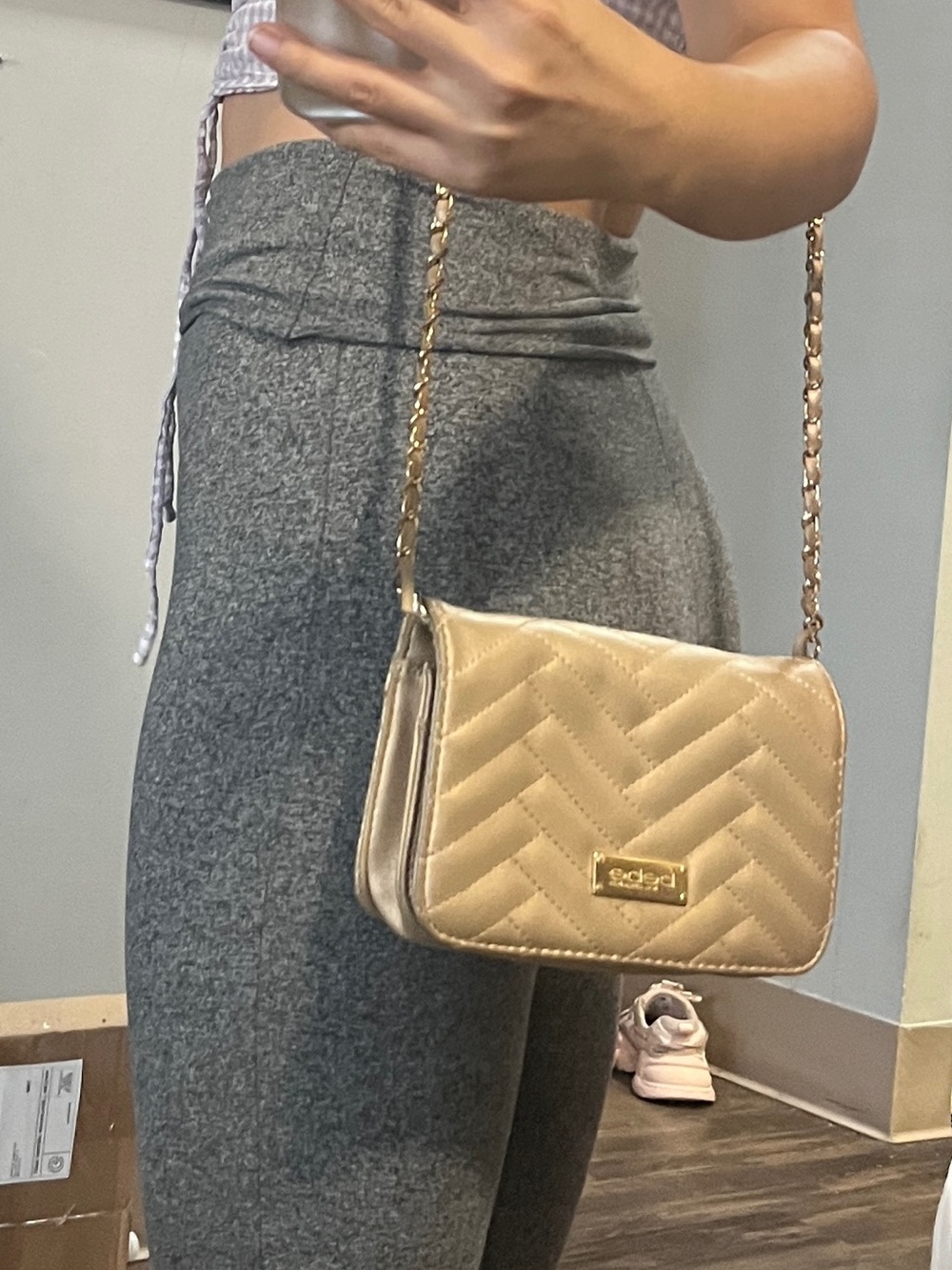 Quilted Gold Crossbody Bag with Chain Strap